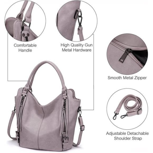 2 Pcs Tote Bag PU Leather Shoulder Bags Fashion Hobo Bags Large Purse Handbags - Picture 3 of 6